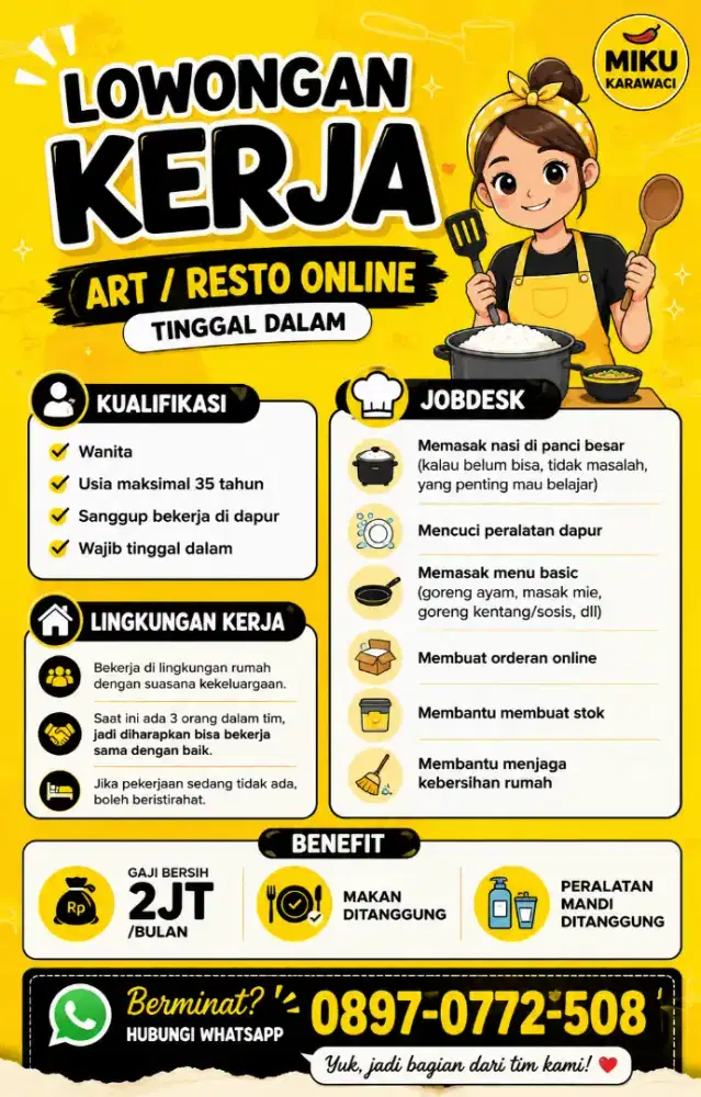LOWONGAN KERJA ART PERBANTUAN RESTO ONLINE
