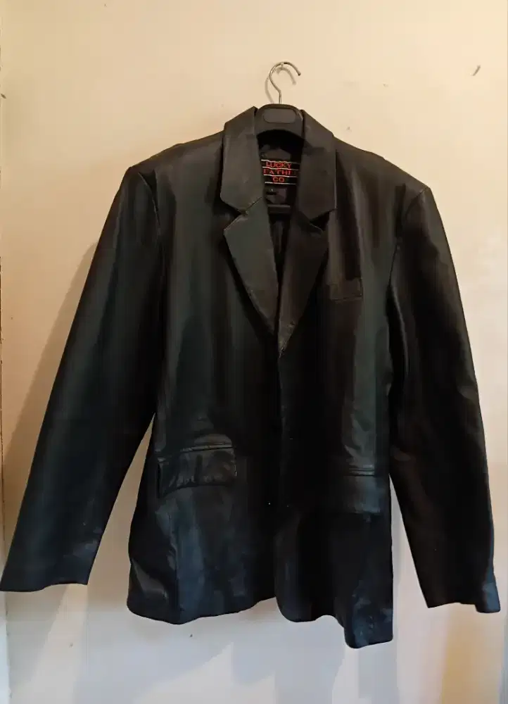 JAKET KULIT SAPI ASLI MERK LUCKY LEATHER CO. UKURAN L
