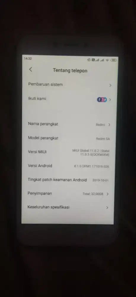 Xiomi rd mi 5 A RAM 3/32 batang