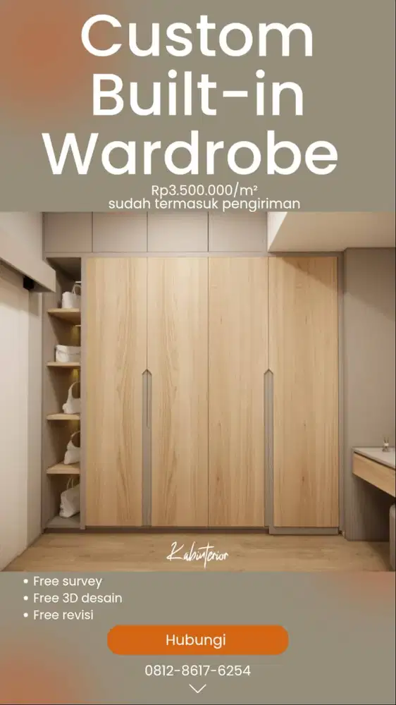 Custom Built-in Wardrobe Minimalist HPL Luar-Dalam