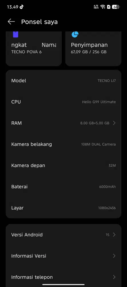hp tecno batangan sama cas