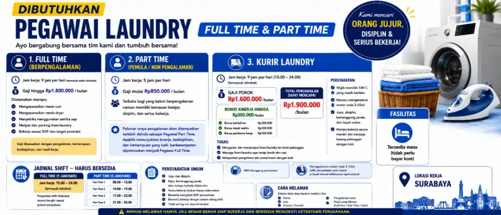 DIBUTUHKAN PEGAWAI LAUNDRY