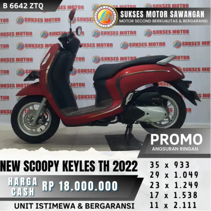 GRATIS BALIK NAMA HONDA NEW SCOOPY KEYLES TH 2022 MERAH UNIT ISTIMEWA