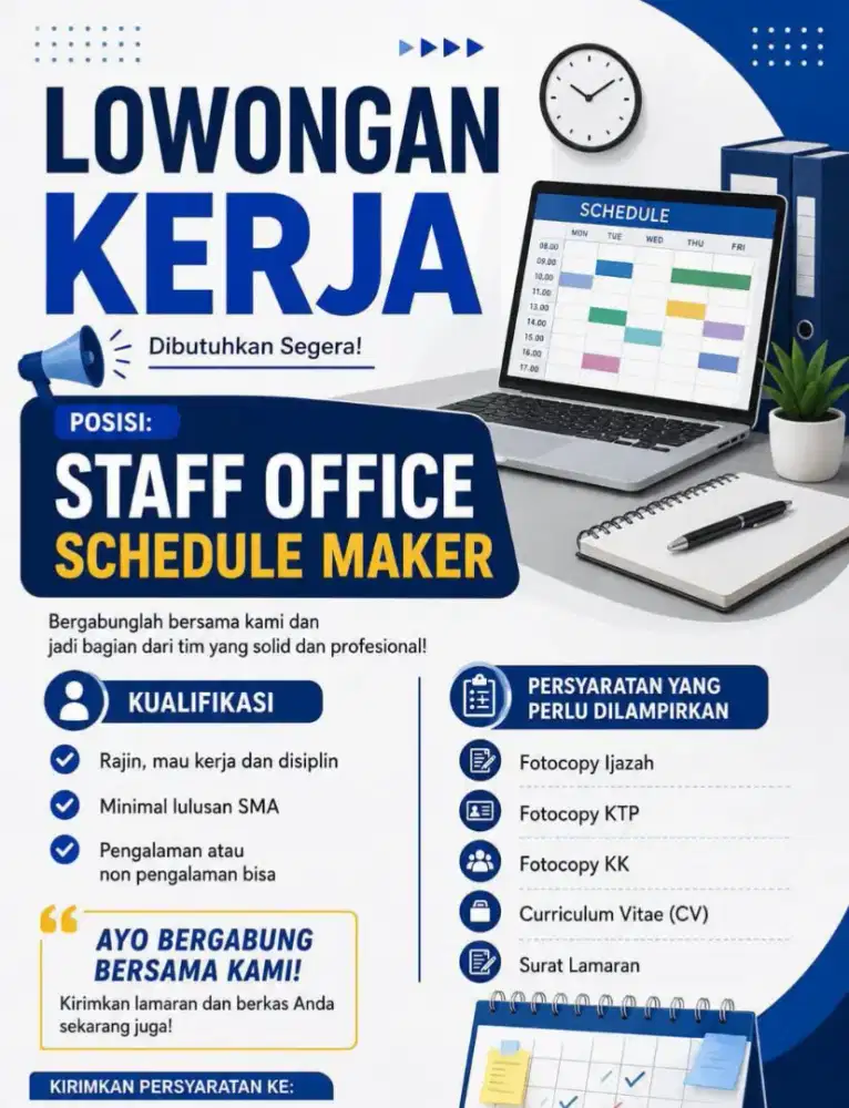 dibutuhkan segera staff office secepatnya