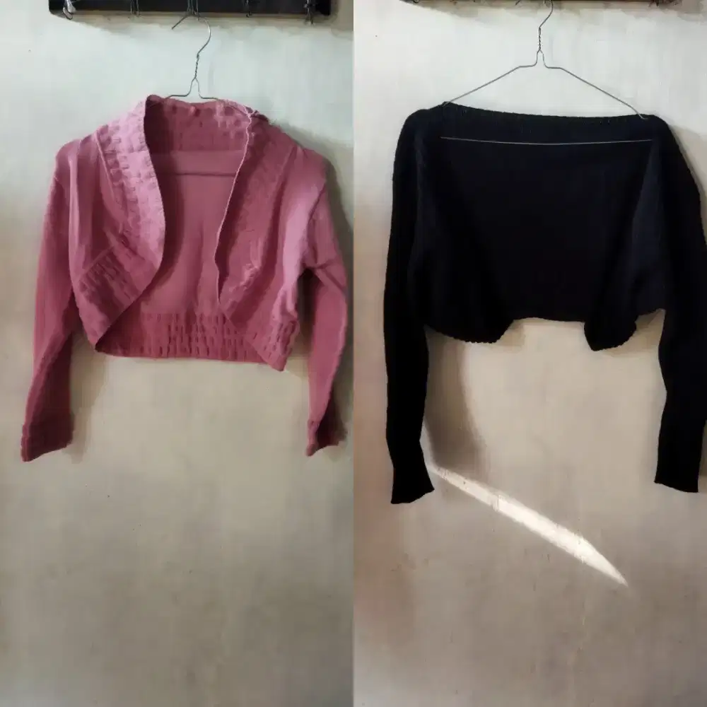 Paket Hemat 2 Pcs Bolero Rajut Crop / Cardigan Shrug Pink & Hitam