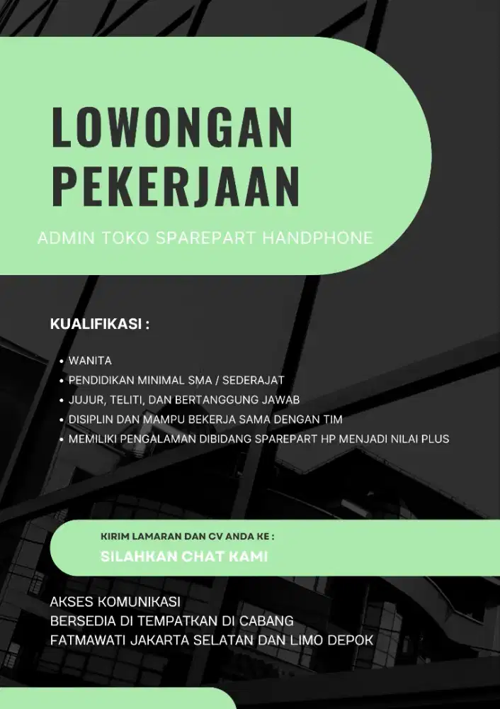 untuk posisi Admin / Customer Service Toko Servis HP.