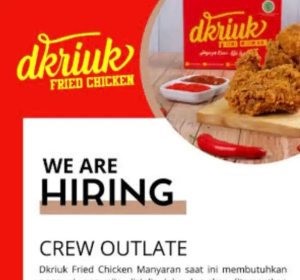 Dibutuh kan pegawai friedchiken
