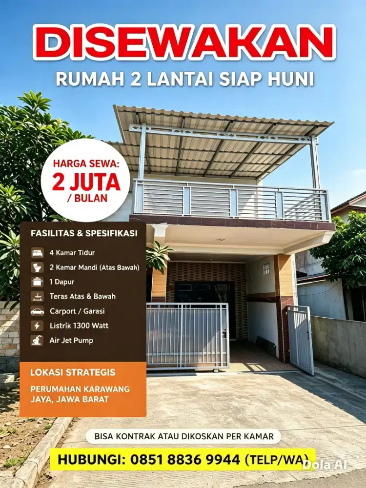 Sewa Rumah 2 Lantai | Bisa Kontrak / Per Kamar – Karawang