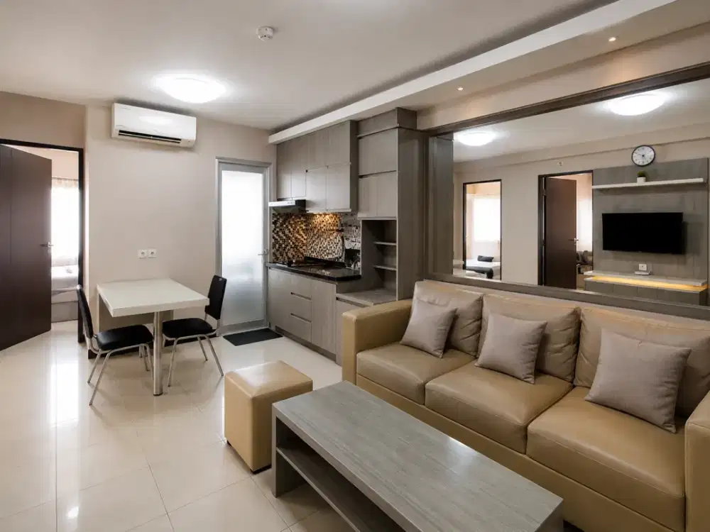 Disewa Green Bay Pluit Bayview 2 Kamar Tidur Modern Contemporary – View Kolam Renang, Dekat Baywalk Mall & Tol Dalam Kota