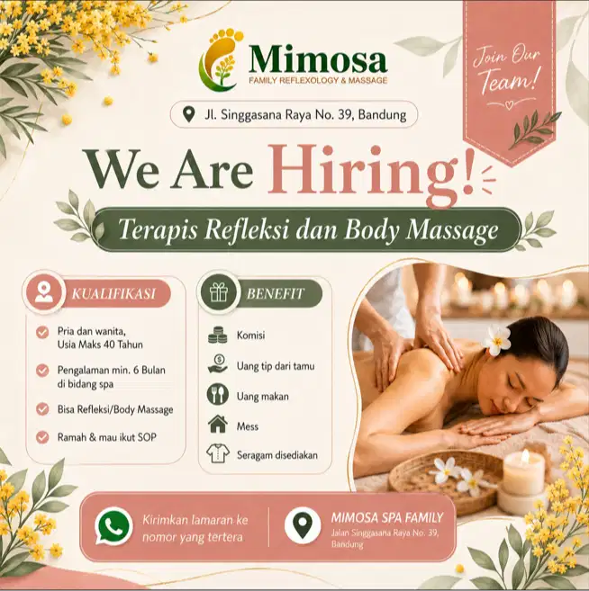 LOWONGAN KERJA TERAPIS PRIA DAN WANITA PIJAT REFLEKSI BANDUNG