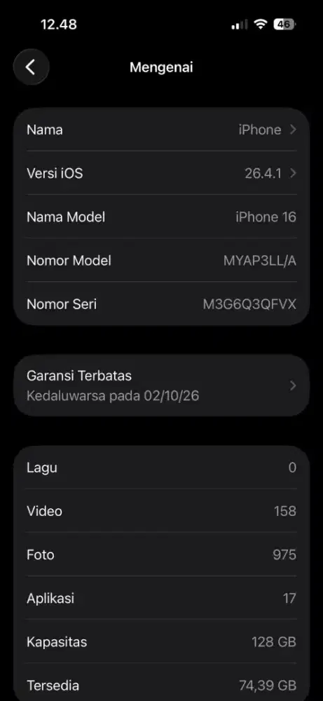 Di jual iPhone 16 basic 128 inter alloperator