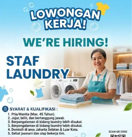 Lowongan Kerja Staff Laundry & Staff Setrika - Jakarta Selatan