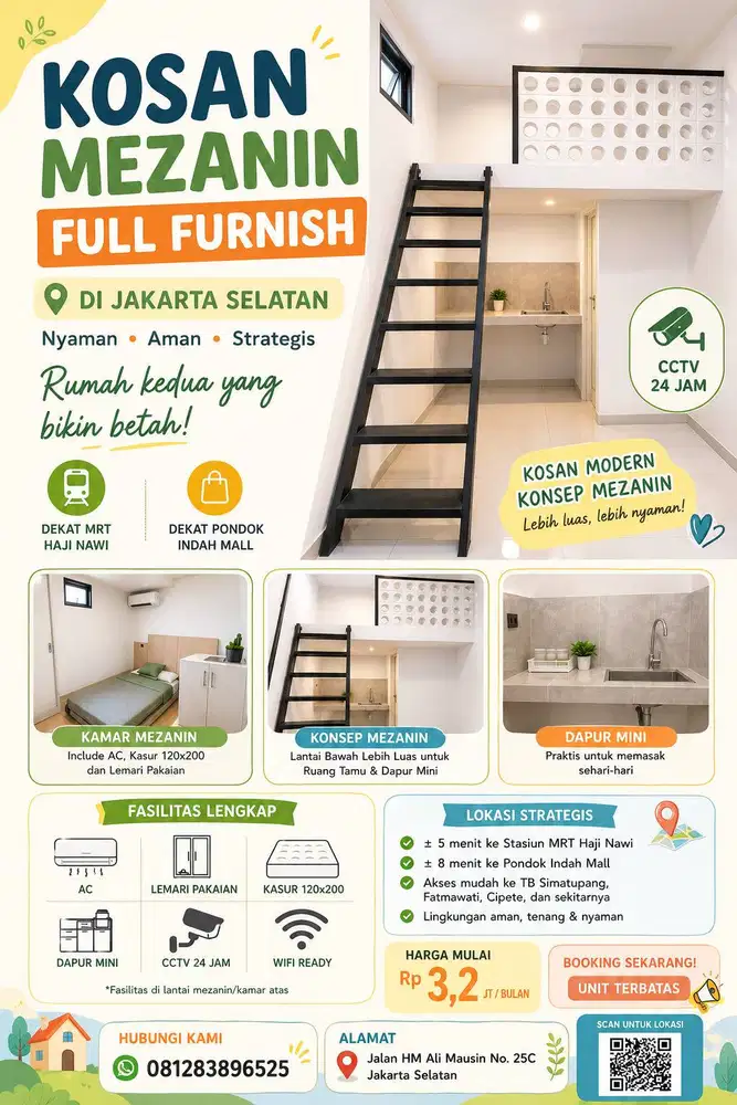 Kost Mezanin, Full Furnish. Dekat MRT H. Nawi dan Pondok Indah Mall