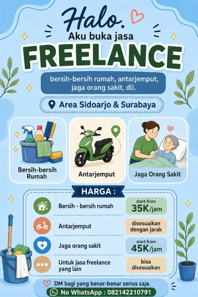 Jasa Cleaning Rumah, Caregiver, Antar Jemput & Lain Sidoarjo Surabaya