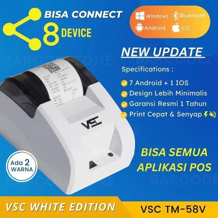 printer bluetooth thermal desktop 58mm VSC 58V USB RJ-11 White Baru