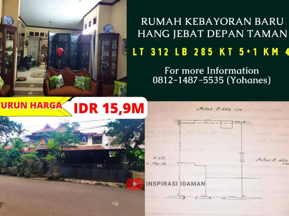 Rumah Hang Jebat Kebayoran Baru LT 312 m² Depan Taman
