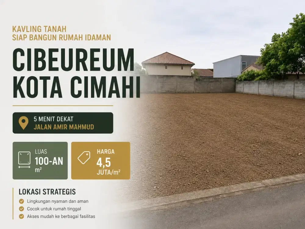 Tanah Murah Cibeureum Cimahi Luas 100-an m² 5 Menit dari Jalan Raya Amir Mahmud