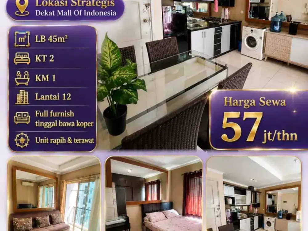 Di sewa apartemen gading river view city home 2 BR full furnish