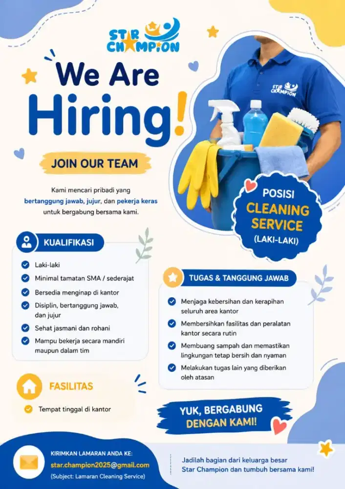 Lowongan Kerja Cleaning Service [Laki-Laki] — Star Champion