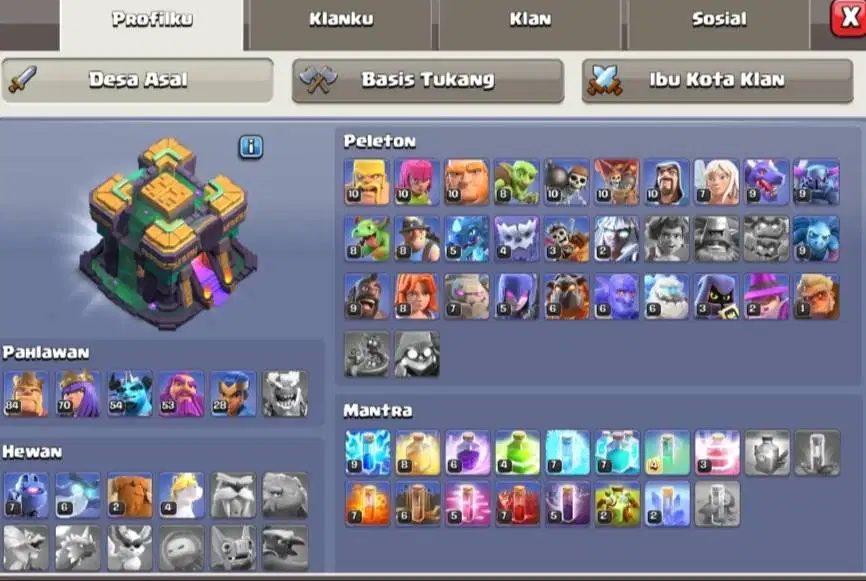 Jual akun coc th 14 minus tembok max doang