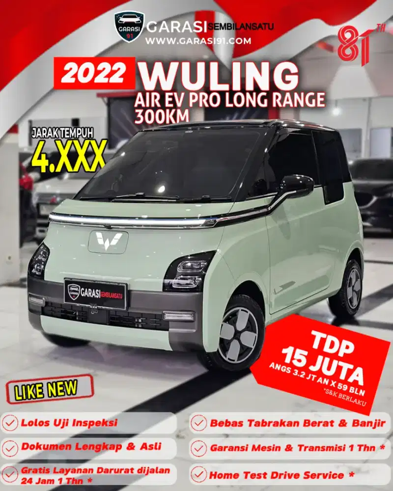 ‼️TDP 15 JT‼️WULING AIR EV PRO LONG RANGE 300KM AT 2022