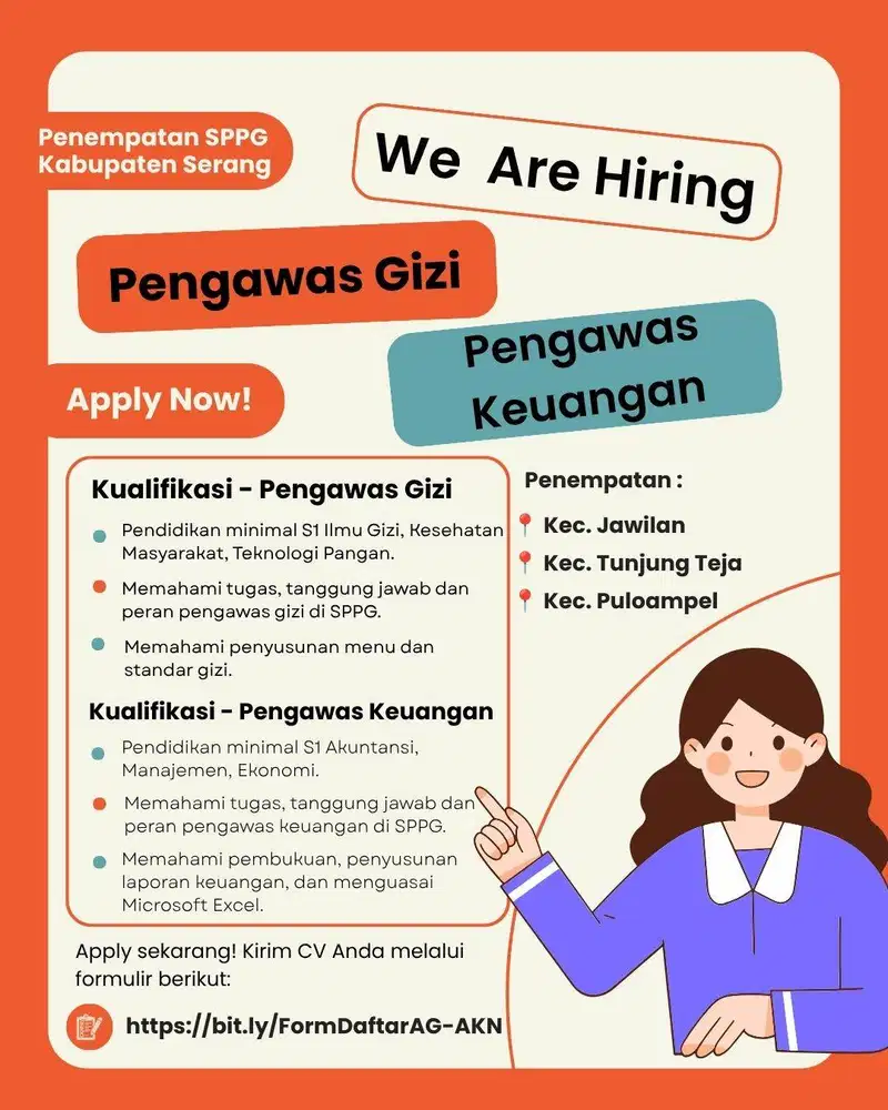 OPEN HIRING PENGAWAS GIZI DAN PENGAWAS KEUANGAN SPPG KAB.SERANG BANTEN