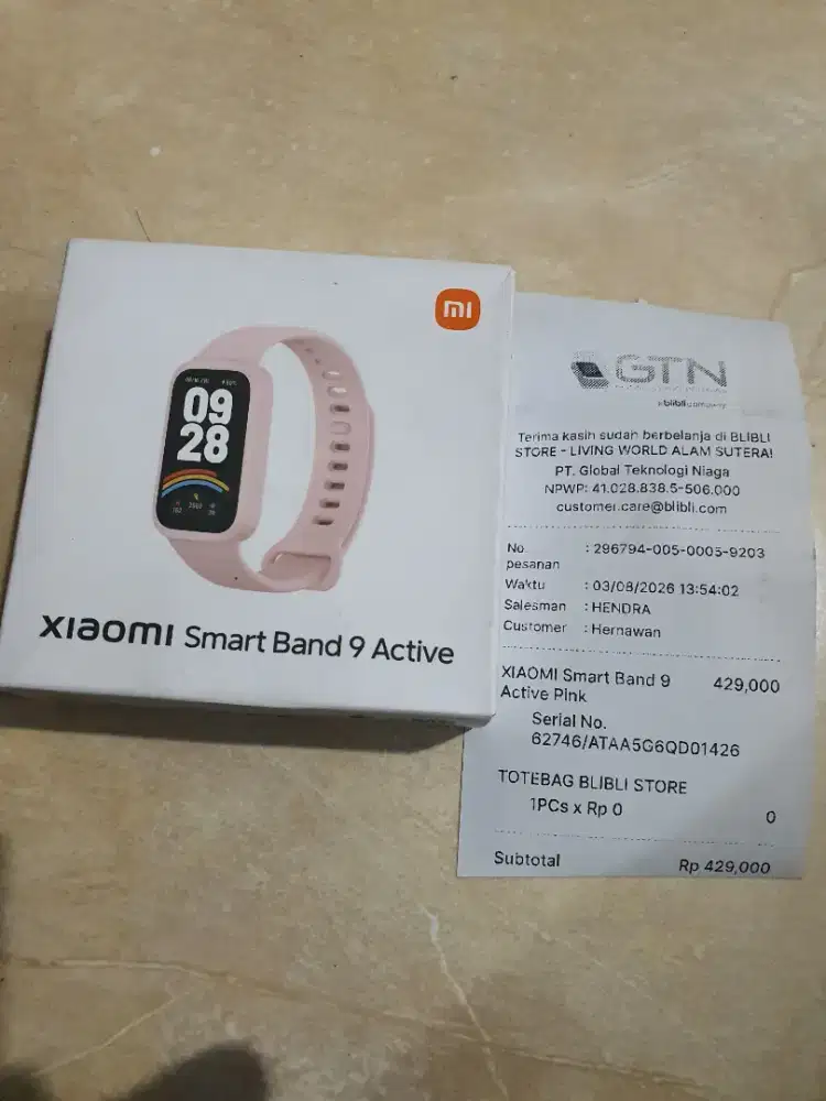 Xiaomi smart band 9 active pink garansi resmi 1 tahun ada nota belinya