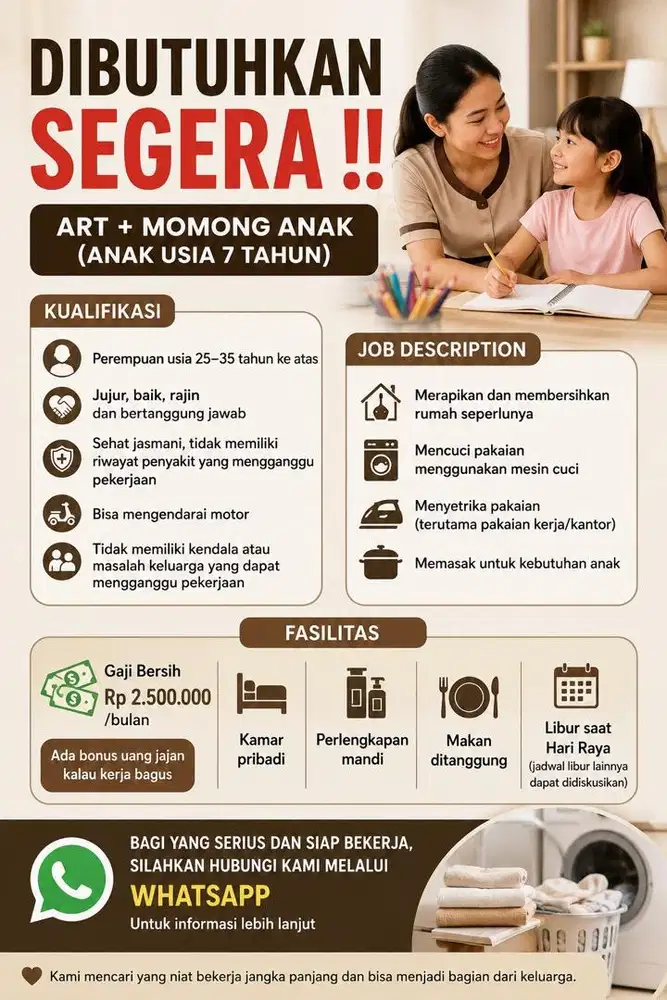 Di butuhkan Segera ART+Momong Anak