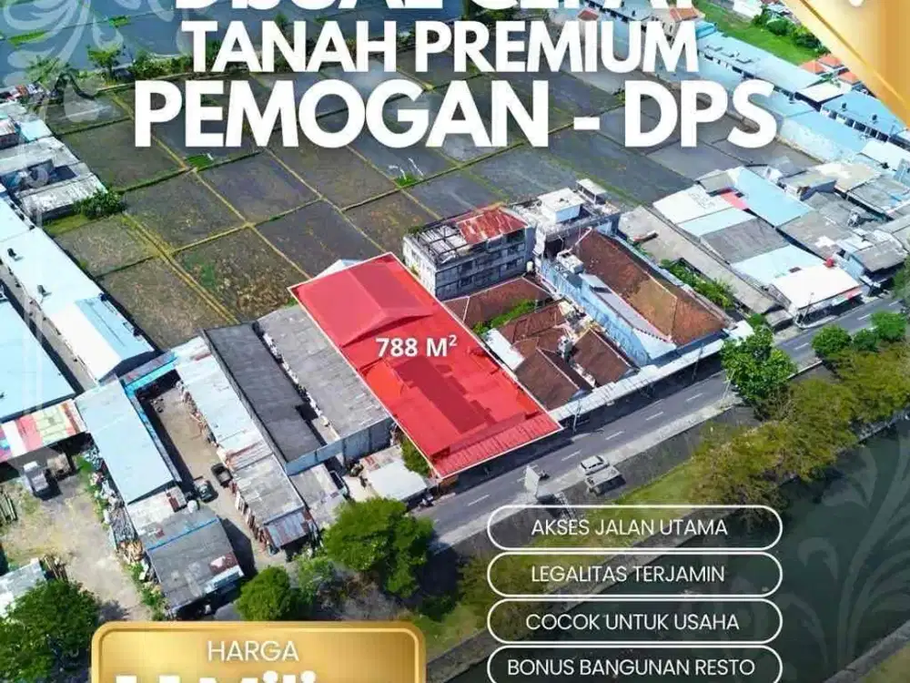 Tanah pinggir jalan utama free bangunan Resto dijual di pemogan