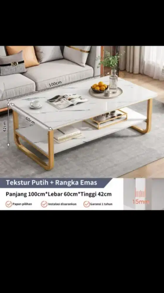 Meja ruang tamu kaki besi motif