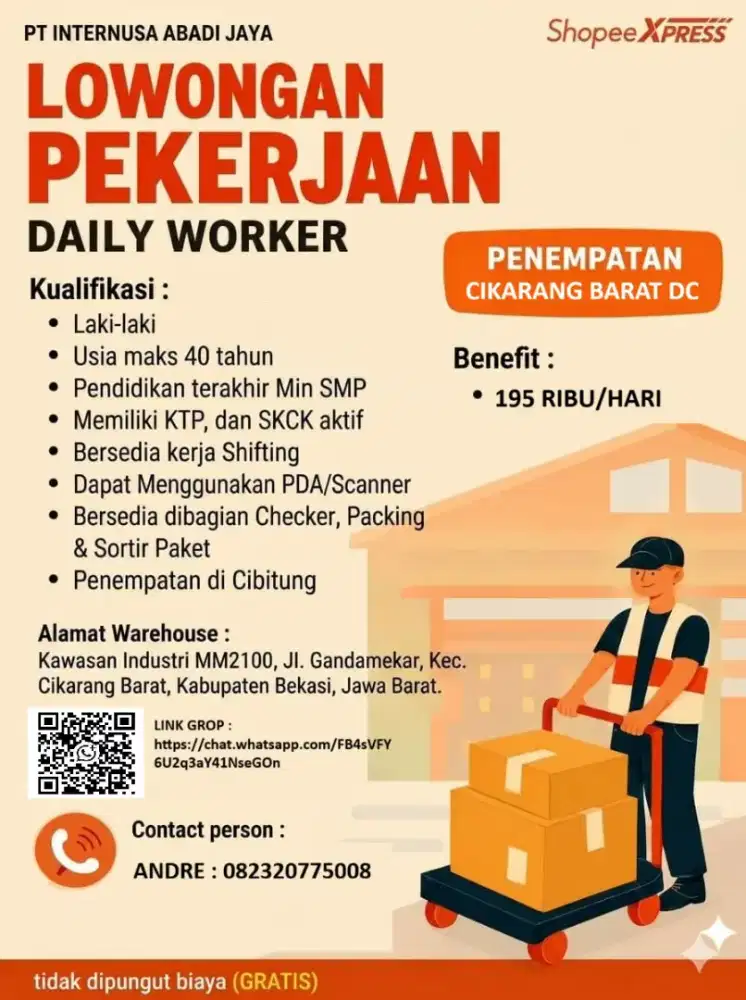 LOWONGAN KERJA GUDANG/FREELANCE/SPX