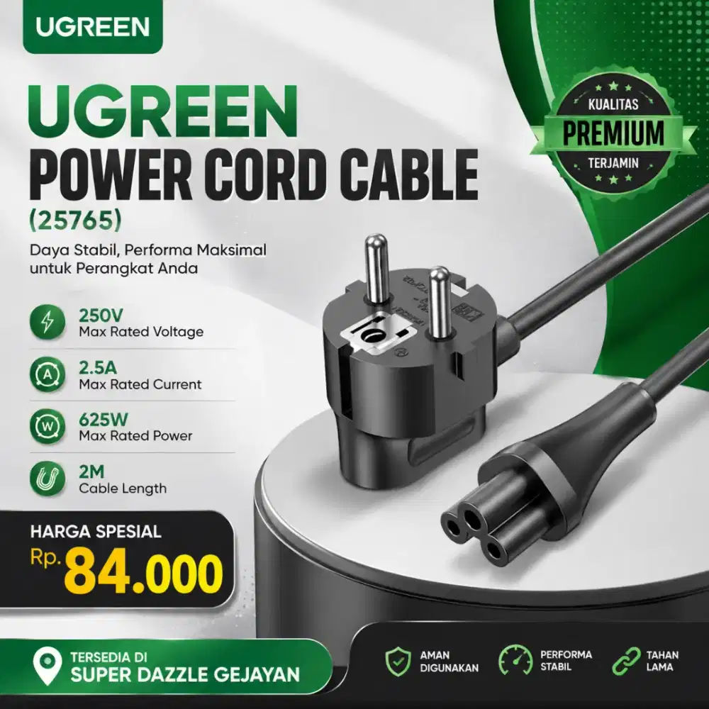 UGREEN POWER CORD CABLE 2M (25765)