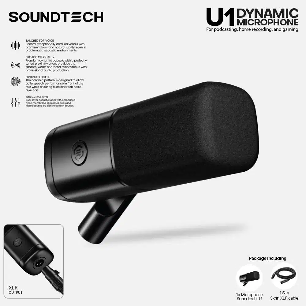 Soundtech U1 Dynamic Microphone XLR for Podcast, Creator, and Streamer