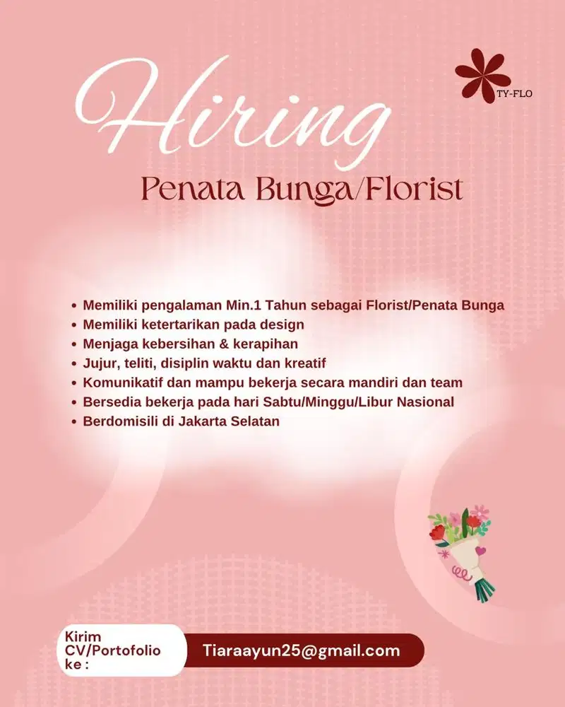 HIRING FLORIST/PENATA BUNGA
