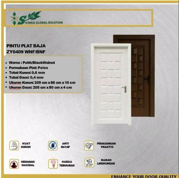 shinka global solution pintu plat baja ZY0409 Brown Walnut