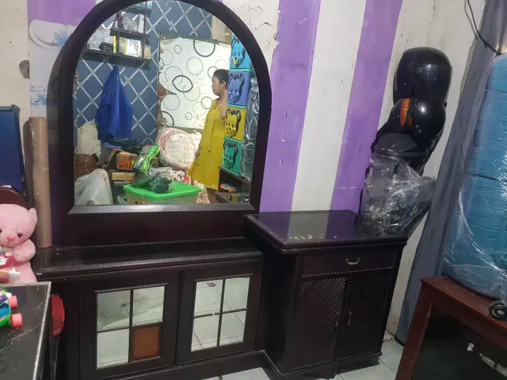 Meja rias jati set kaca