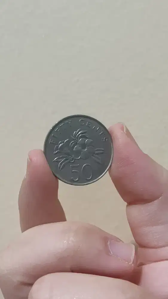 Koin Singapura 50 Cents 1988 Asli, Cocok Kolektor