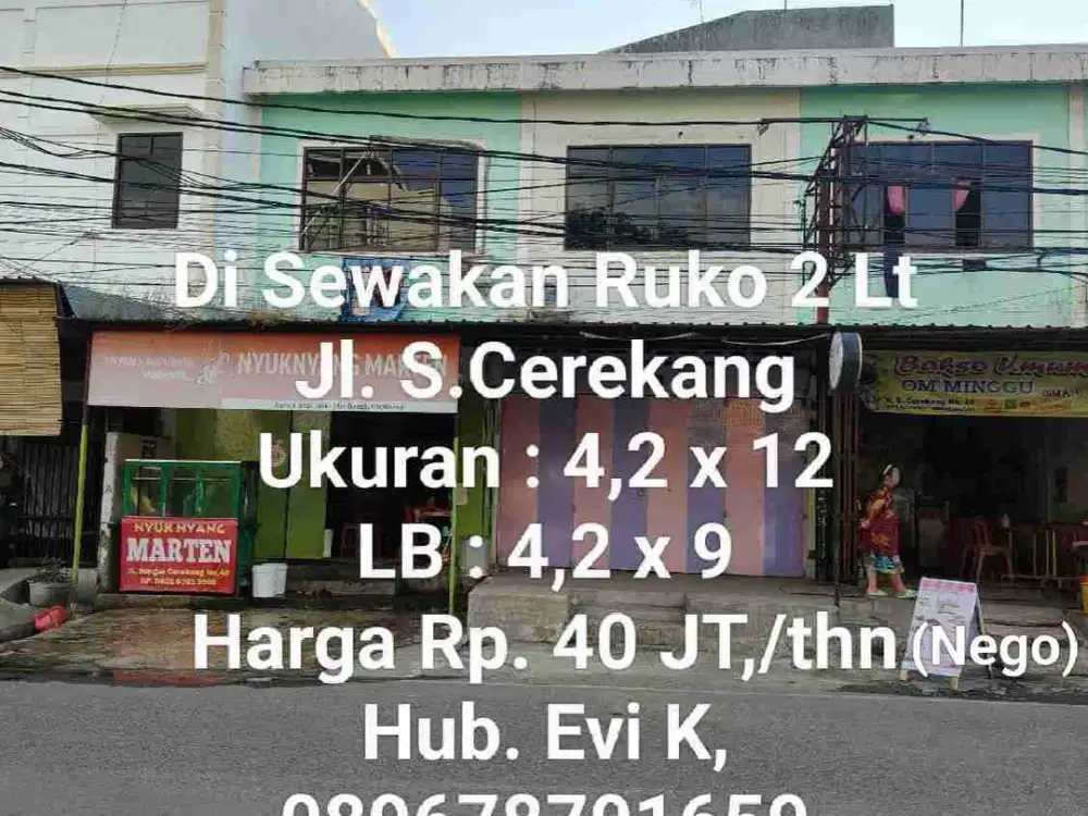 Di Sewakan Ruko 1.5 lt, Jl. S.Cerekang, Poros Jalan