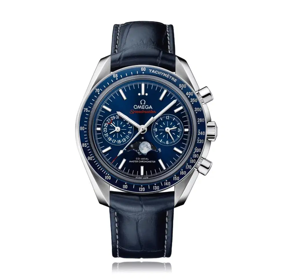 Omega Speedmaster Moonphase 'LiquidMetal' Blue Dial with Leather 44