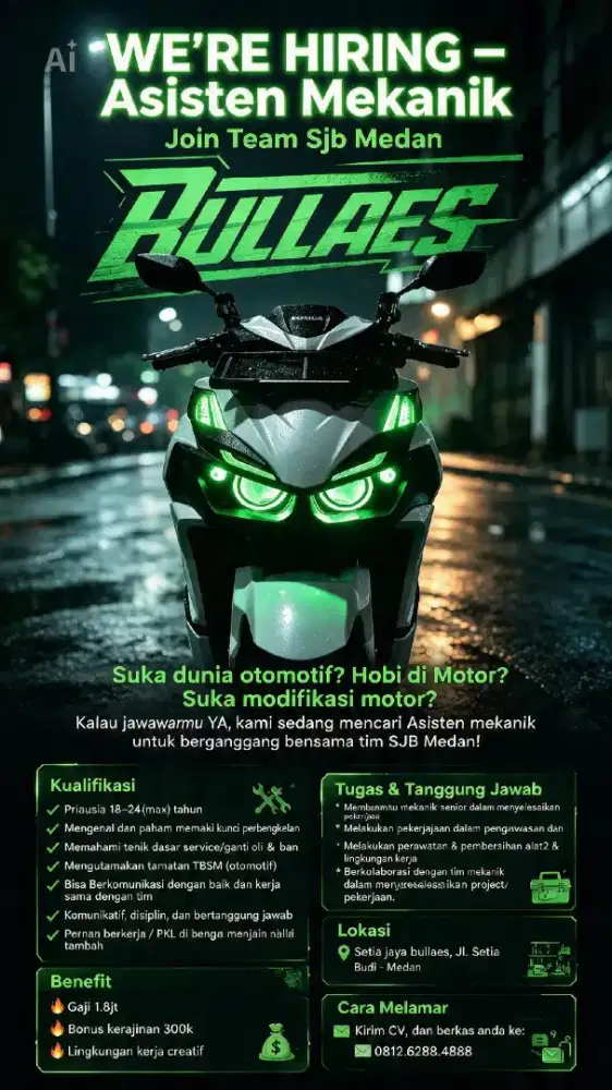 DICARI ASISTEN MEKANIK PRIA 18-25 TAHUN