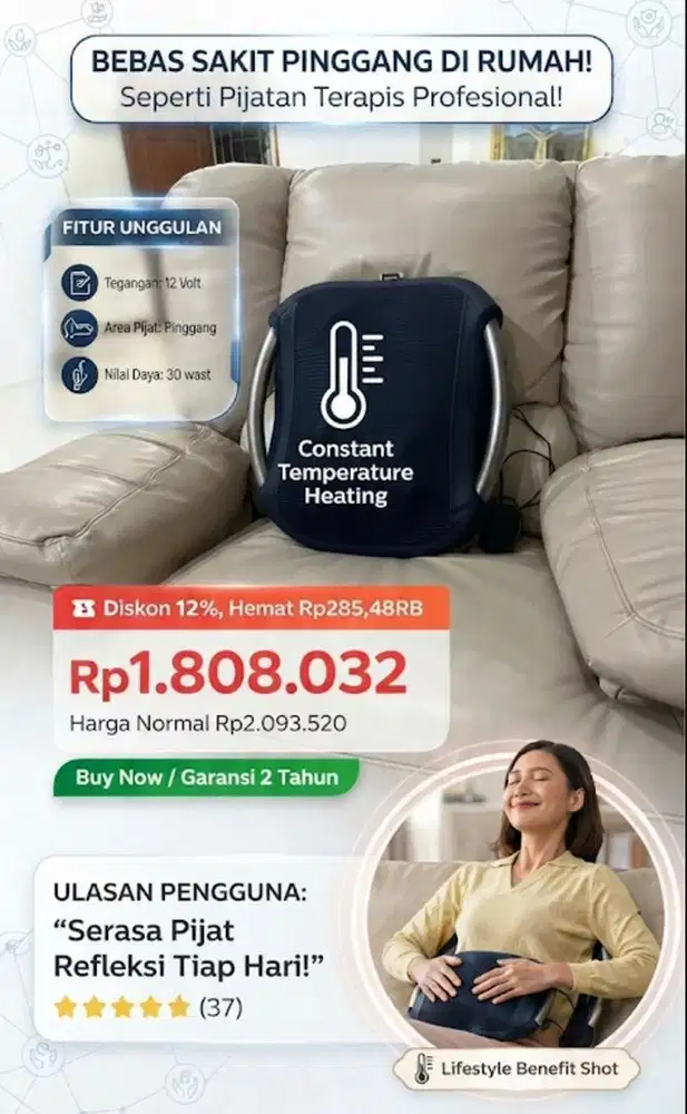 [ORIGINAL] Philips Back Massager PPM4501 - Pijat 3D dengan Penghangat