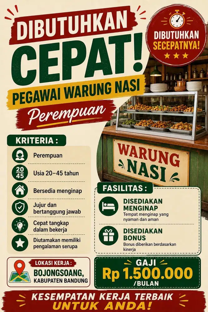 DIBUTUHKAN CEPAT - Pegawai Warung Nasi Perempuan