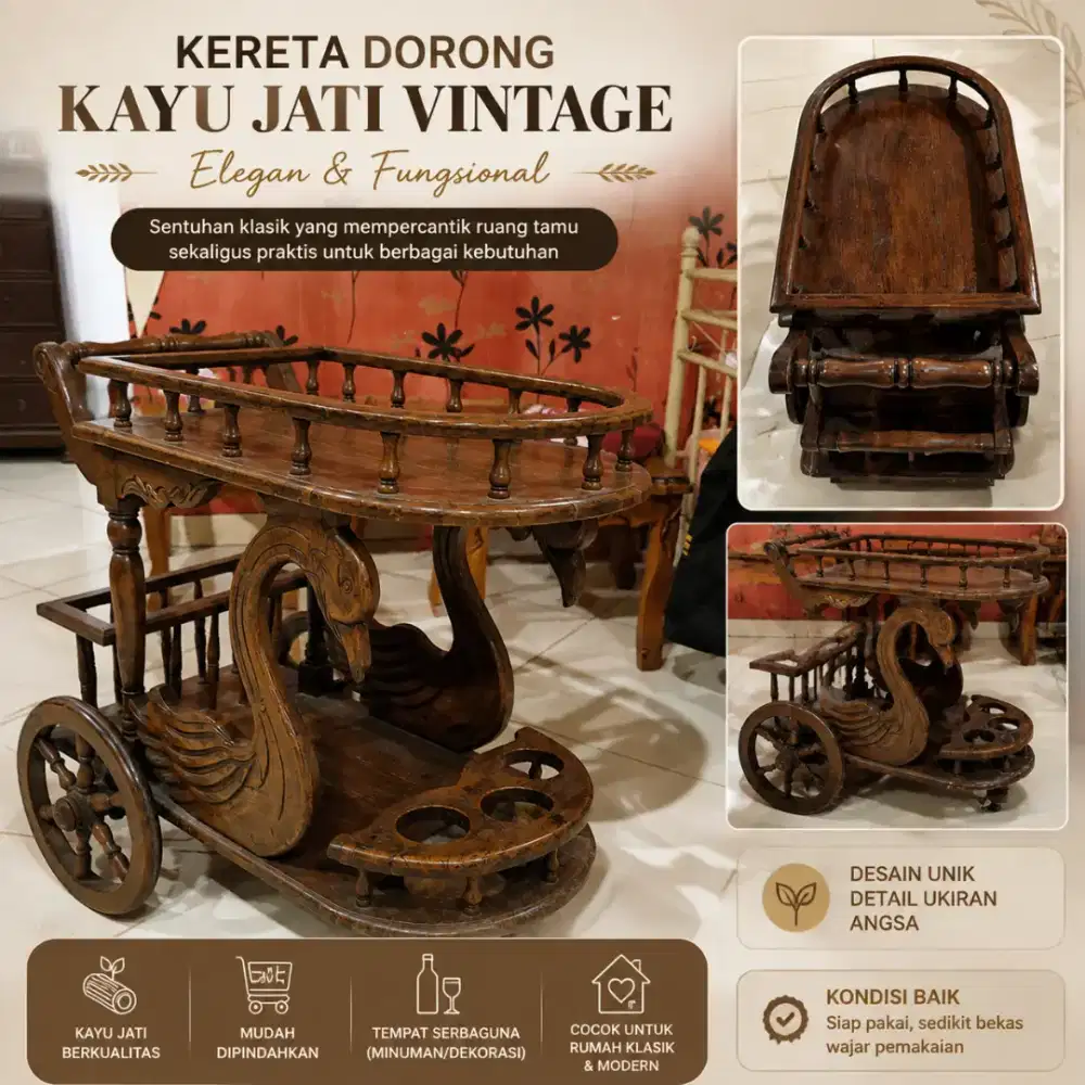 Kereta Dorong Katu Ukir Motif Angsa Vintage