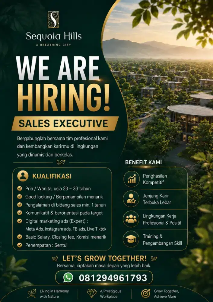 Dibutuh kan sales marketing properti di sentul