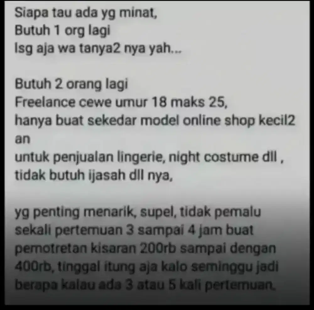 Freelance photoshot tanpa ijasah, khusus cewe