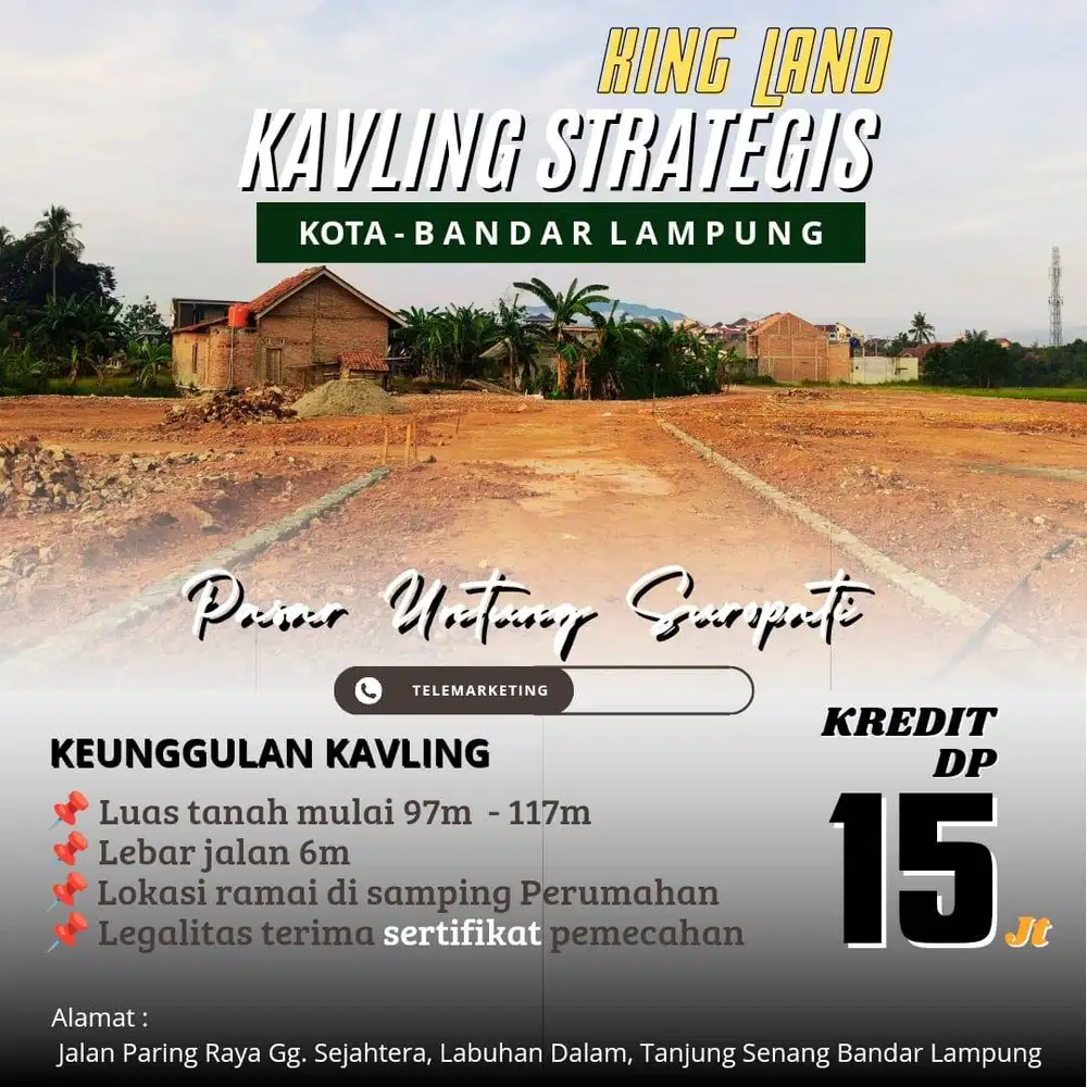 KAVLING KEDATON DIPASAR UNTUNG SUROPATI DP MURAH BUA RUMAH KOS