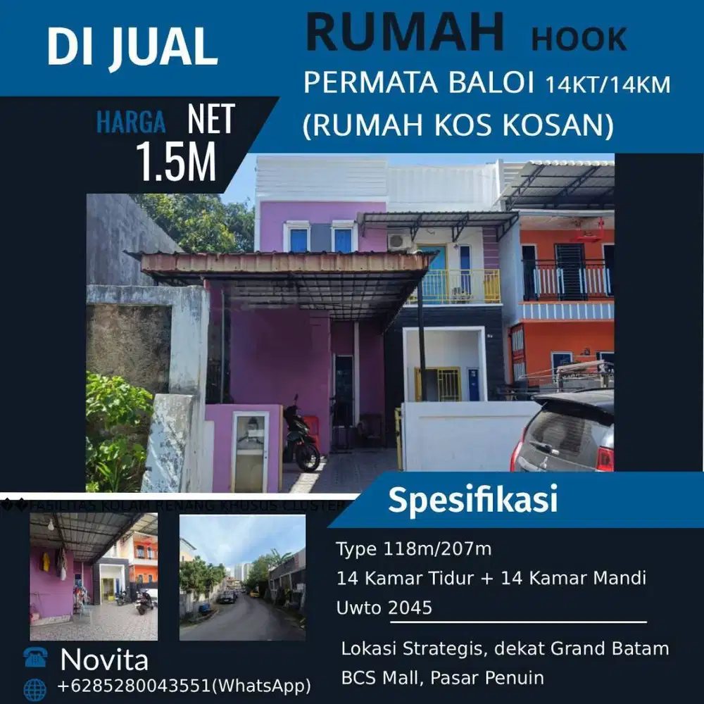 Dijual Rumah Hook Permata Baloi (Rumah Kos Kosan )