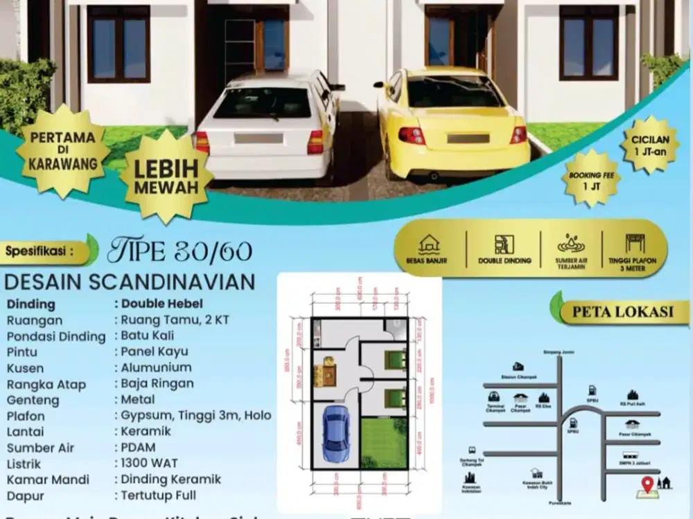 HUNIAN SUBSIDI DP 0% CICILAN 1JT FREE BIAYA DESAIN SCANDINAVIAN DI ALIYA ASRI RESIDENCE CIKAMPEK