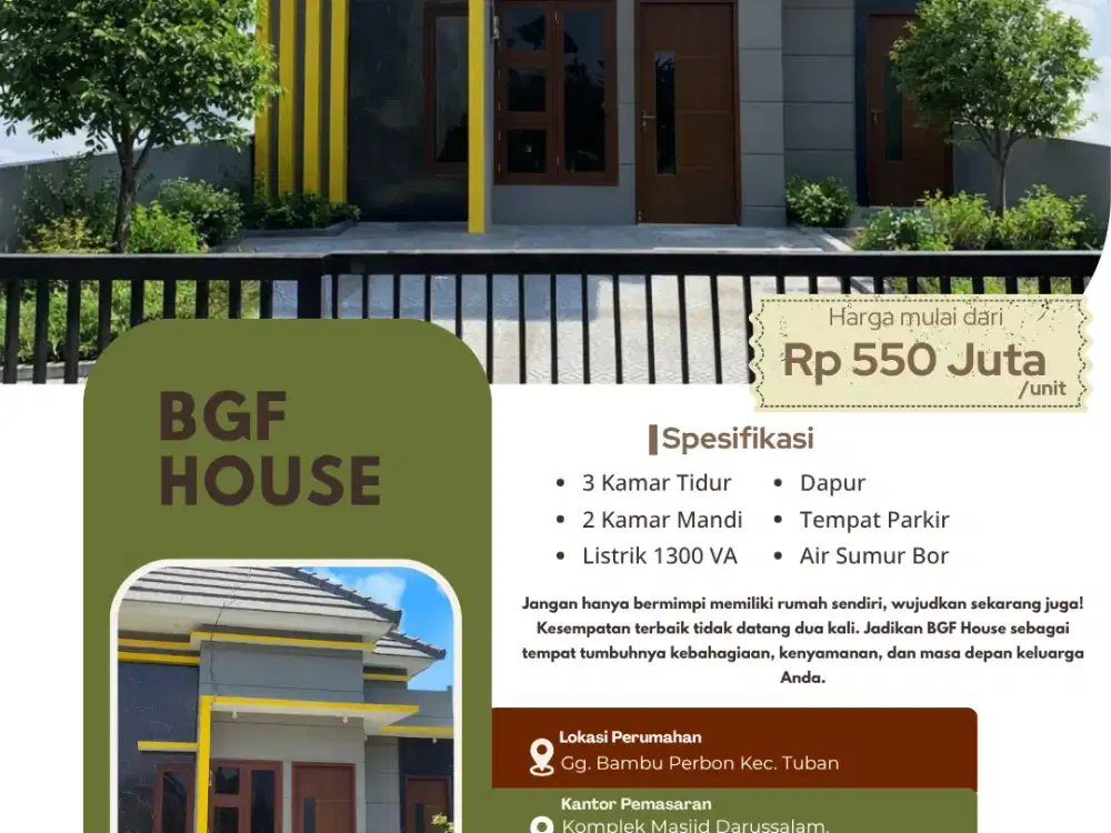 BGF HOUSE Tuban – Rumah Subsidi Nyaman, Lokasi Strategis, Cicilan Ringan