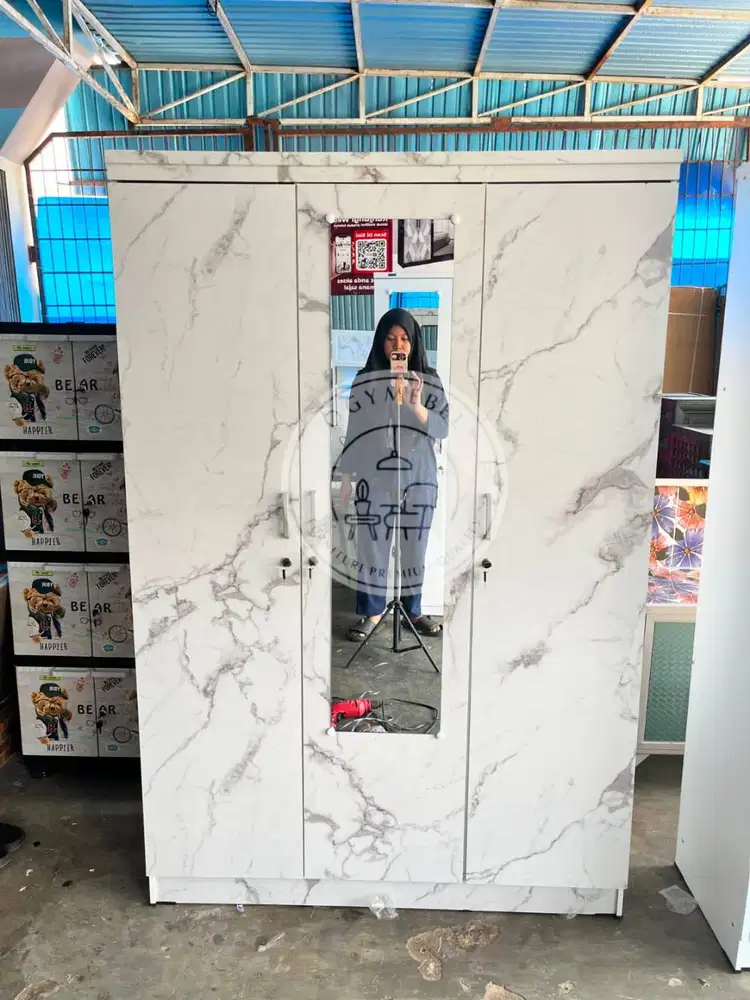 PROMO LEMARI PAKAIAN 3 PINTU GANTUNGAN TINGGI MOTIF MARBLE SALE